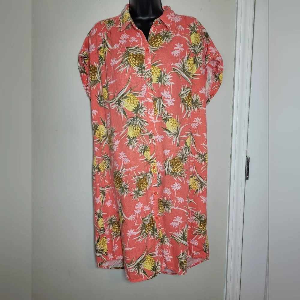 Old Navy Tropical Novelty Print Pineapple Linen Button Down Shirt Dress …